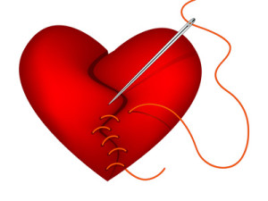 Clip-art of broken heart being mended by thread