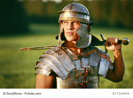 One Brave Roman soldier in field. Photo.