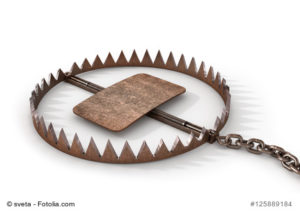 Concept of danger. Metal bear trap. Business-trick. 3D illustration
